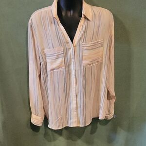 Maurices Women's Blouse with Cream and Blue Stripes